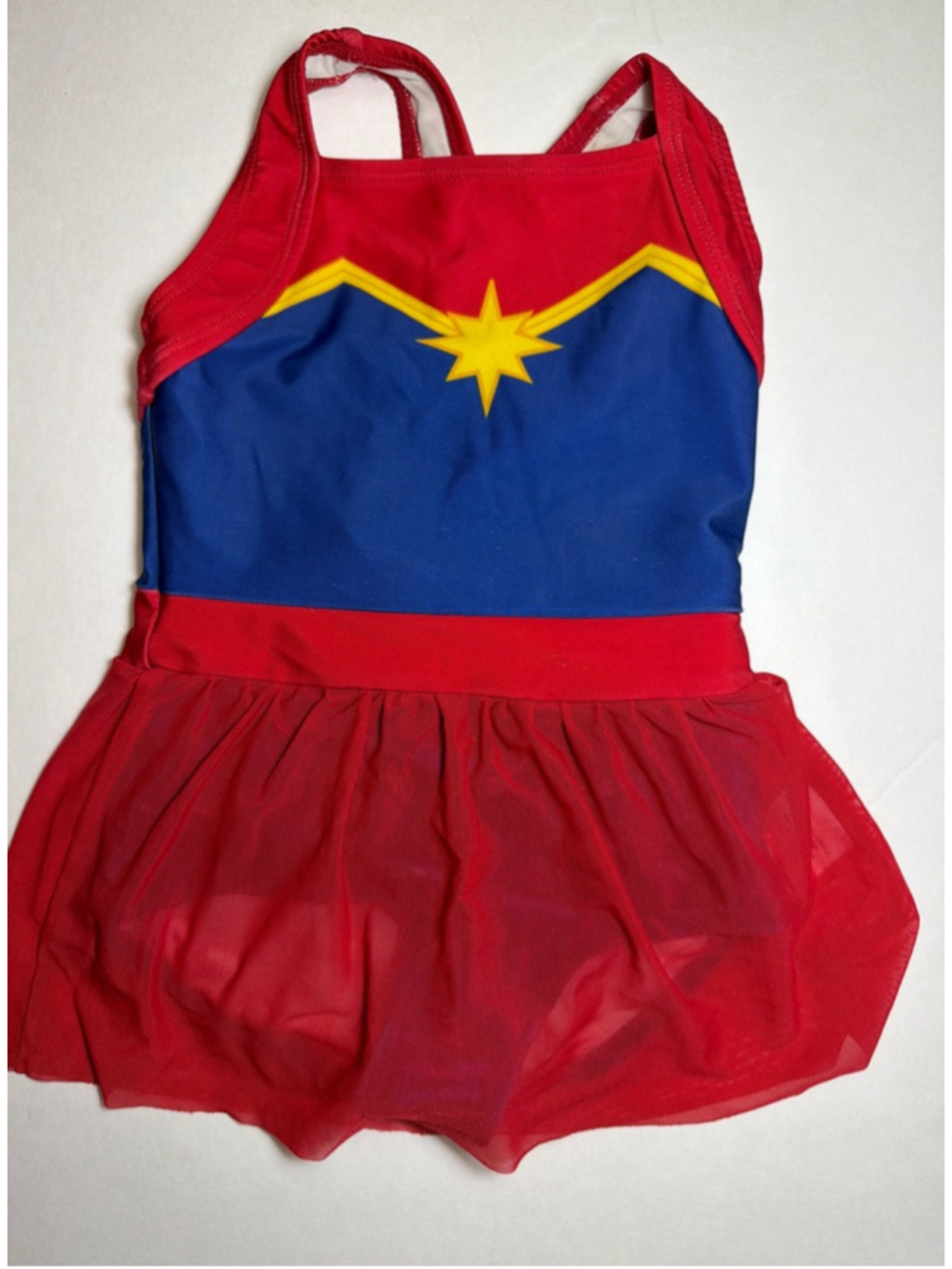 Hanna Andersson Captain Marvel Superhero Girls Swimsuit With Tulle Skirt Size 3
